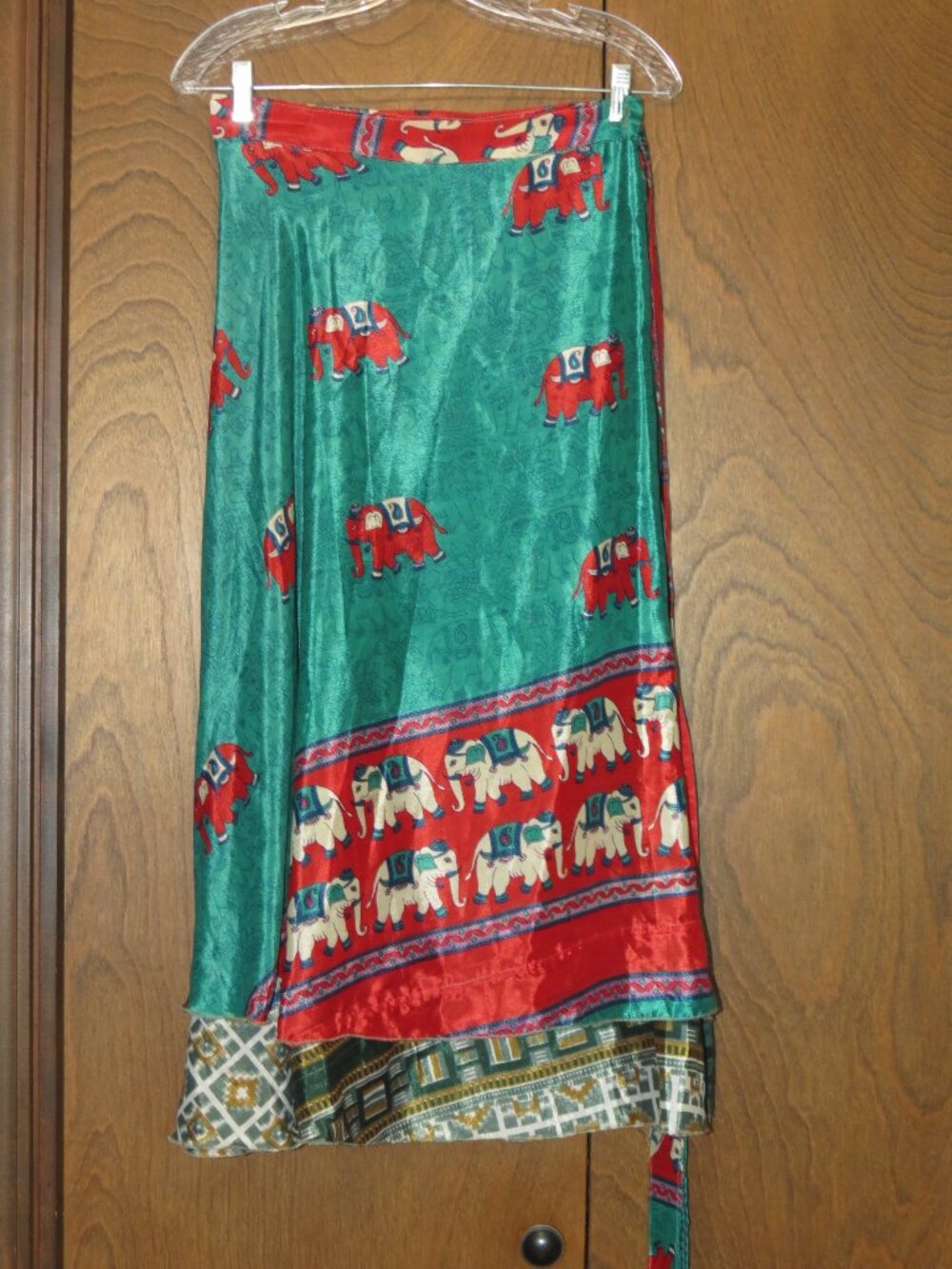 Darn Good Yarn Sari Silk Wrap Skirt XL Ankle Elephants! Gypsy Reversible